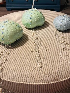 Decorative Beaded Sea Urchin jelly fish Accent Ornaments - Green and Blue